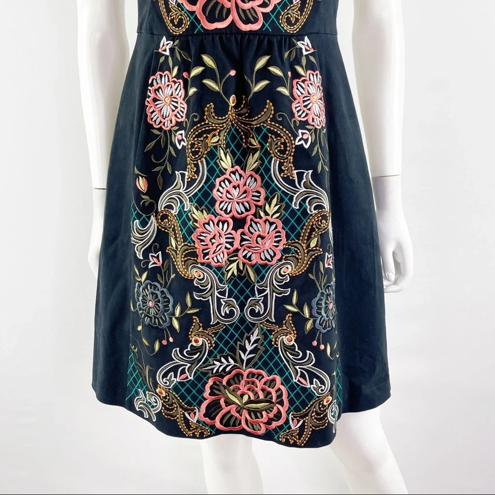Anthropologie Moulinette Soeurs Size 4 Black Floral Embroidered PERENNIAL Dress - Picture 3 of 8